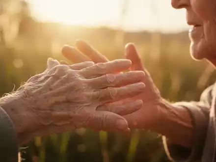 Eine ältere Hand, die sich dem warmen Sonnenlicht entgegenstreckt, was die Aufnahme von Vitamin D symbolisiert. - Foto: über boerse-global.de