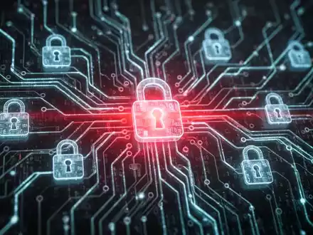 Glühendes neuronales Netz mit digitalen Schlosssymbolen, das KI- und Cybersicherheitsrisiken in der Softwareentwicklung darstellt. - Foto: über boerse-global.de