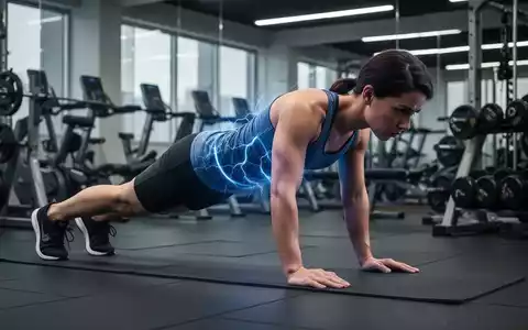 Eine Person macht eine Plank-Übung auf einer Matte, während leichte elektrische Impulse ihren Rumpf umgeben. - Foto: über boerse-global.de