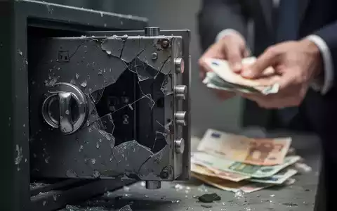 Beschädigte, offene Schließfachtür, im Hintergrund unscharfe Hände zählen Euro-Banknoten. - Foto: über boerse-global.de