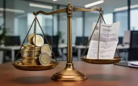 Eine Waage mit Euro-Münzen auf der einen Seite und einem juristischen Dokument auf der anderen, in einem modernen Büroumfeld. - Foto: über boerse-global.de