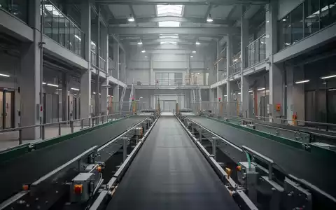 Leere Förderbänder in einer modernen Industrieanlage, die Stillstand und Umstrukturierung im Logistiksektor symbolisieren. - Foto: über boerse-global.de