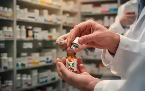 Nahaufnahme der Hände eines Apothekers beim Zählen von Pillen, verschwimmende Apothekenregale im Hintergrund. - Foto: über boerse-global.de