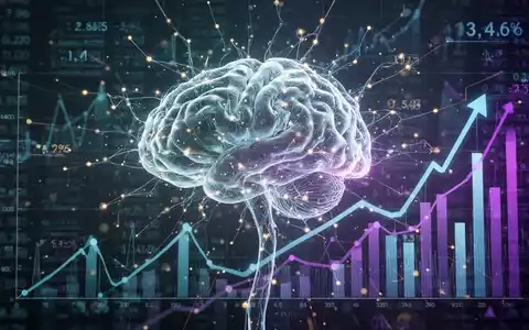 Ein futuristisches, leuchtendes neuronales Netzwerk, das KI-Agenten und Finanzdaten darstellt, mit aufsteigenden Graphen. - Foto: über boerse-global.de