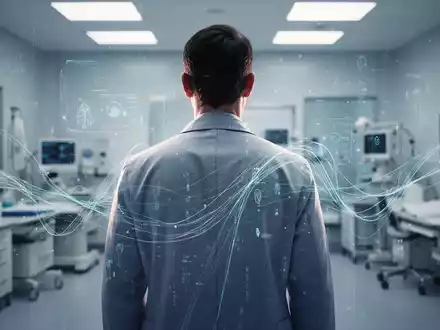 Rückenansicht einer Person mit abstrakten digitalen Linien und Datenflüssen, die moderne Schmerztherapien darstellen. - Foto: über boerse-global.de