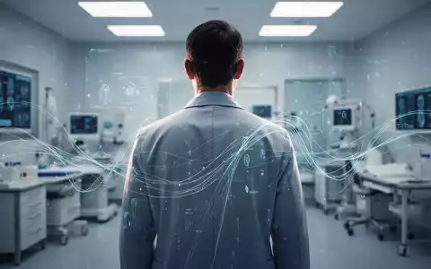 Rückenansicht einer Person mit abstrakten digitalen Linien und Datenflüssen, die moderne Schmerztherapien darstellen. - Foto: über boerse-global.de