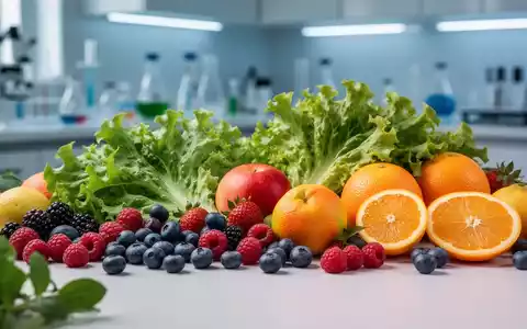 Nahaufnahme einer stilisierten Anordnung von frischem Obst und Gemüse, darunter Beeren, Blattgemüse und Zitrusfrüchte. - Foto: über boerse-global.de