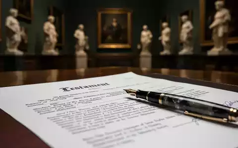 Ein juristisches Dokument, möglicherweise ein Testament, mit einem Füllfederhalter und angedeuteten Kunstwerken im Hintergrund. - Foto: über boerse-global.de