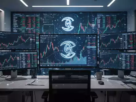 Moderner Handelsarbeitsplatz mit Monitoren, die Aktiencharts und Kryptodaten anzeigen, symbolisiert Geminis Expansion in den Aktienhandel. - Foto: über boerse-global.de