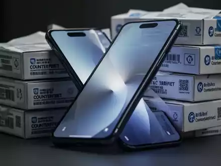 Ein Smartphone liegt vor einem Stapel gefälschter Produktverpackungen, die Garantieprobleme und Produktfälschungen symbolisieren. - Foto: über boerse-global.de