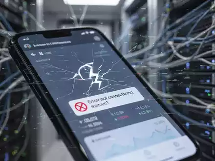Smartphone mit Finanz-App zeigt Fehler an, symbolisiert technische Störungen bei Bankverbindungen und Finanzdiensten. - Foto: über boerse-global.de