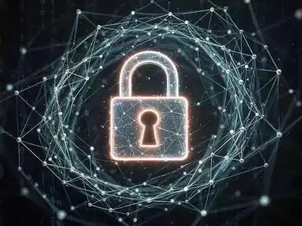 Leuchtendes digitales Vorhängeschloss über einem Netzwerk aus Linien und Knoten, Symbol für Cybersicherheit und Datenschutz. - Foto: über boerse-global.de