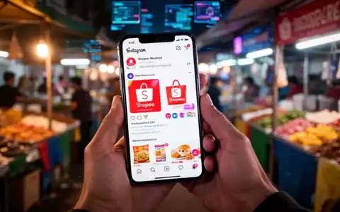 Smartphone zeigt Instagram Reels mit Shopee-Produkten, gehalten in einem südostasiatischen Markt, symbolisiert E-Commerce und Affiliate-Marketing. - Foto: über boerse-global.de