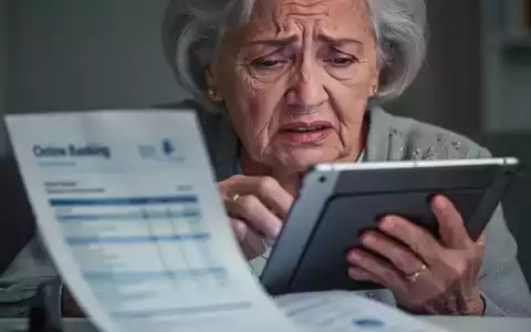 Ältere Frau mit frustriertem Blick kämpft mit digitalem Tablet für Bankgeschäfte, symbolisiert Herausforderungen für Senioren. - Foto: über boerse-global.de