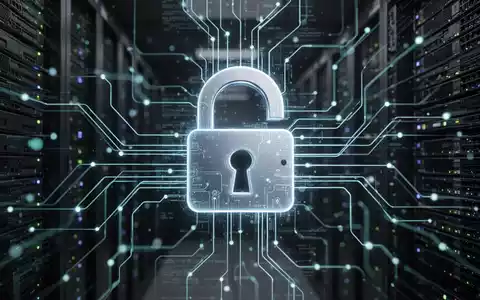 Ein digitales Vorhängeschloss über einem Netzwerk von leuchtenden Datenleitungen und Servern, das Cybersicherheit und Vorschriften symbolisiert. - Foto: über boerse-global.de