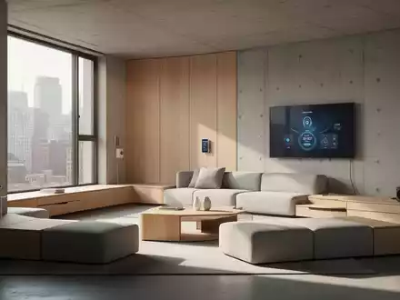 Ein modernes, minimalistisches Wohnzimmer mit modularen Möbeln und klaren Linien, das Anpassungsfähigkeit und Technologie darstellt. - Foto: über boerse-global.de