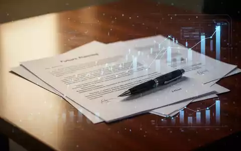 Ein minimalistisches Bild von rechtlichen Dokumenten, einem Stift und einer dezenten digitalen Schnittstelle auf einem Holztisch. - Foto: über boerse-global.de