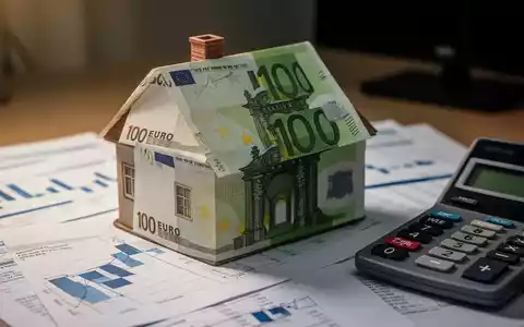 Ein Miniatur-Hausmodell aus Euro-Banknoten auf einem Schreibtisch mit Finanzdokumenten und einem Taschenrechner. - Foto: über boerse-global.de
