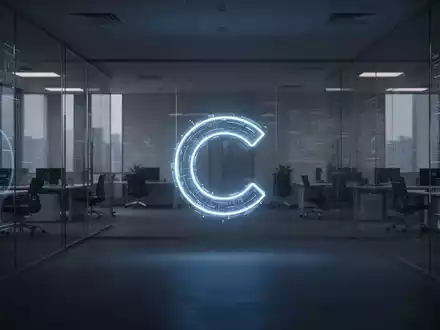 Ein leuchtendes, minimalistisches digitales Icon, ähnlich dem Microsoft Copilot-Logo, allein in einem dunklen, weitläufigen Büro, symbolisiert geringe Akzeptanz. - Foto: über boerse-global.de