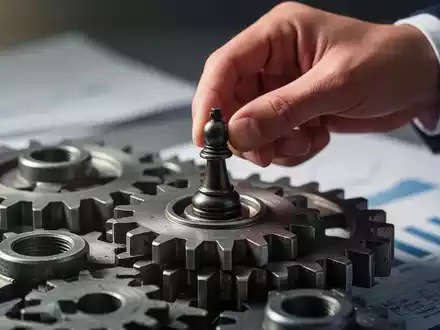 Eine Hand platziert eine Schachfigur in ein Zahnrad, das Unternehmensumstrukturierungen und Finanztransaktionen symbolisiert. - Foto: über boerse-global.de