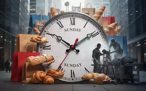 Ein stilisiertes Bild einer Uhr, die auf Sonntag zeigt, umgeben von Elementen aus Handel und Arbeit, die Konflikte darstellen. - Foto: über boerse-global.de