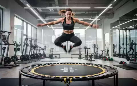 Eine Person springt dynamisch auf einem Fitnesstrampolin in einem modernen Fitnessstudio, um Ganzkörpertraining und Core-Stabilität zu symbolisieren. - Foto: über boerse-global.de