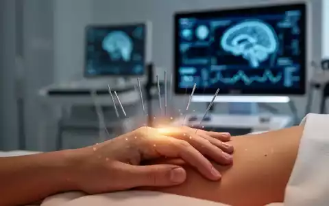 Nahaufnahme einer Hand mit Akupunkturnadeln und einem unscharfen medizinischen Monitor im Hintergrund, der Genesung symbolisiert. - Foto: über boerse-global.de
