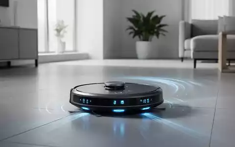 Ein moderner Saugroboter reinigt einen Boden in einem eleganten, aufgeräumten Zuhause, umgeben von sanftem, technologischem Licht. - Foto: über boerse-global.de