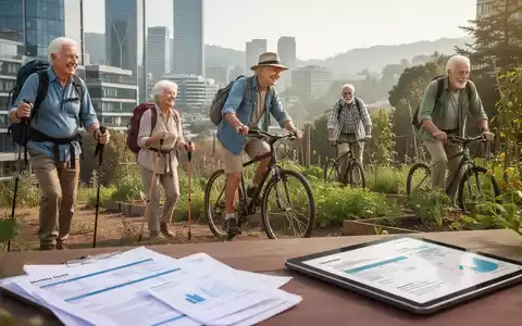 Ältere Menschen, die aktiv und gesund aussehen, wandern, radeln oder gärtnern, mit Finanzdokumenten im Vordergrund. - Foto: über boerse-global.de