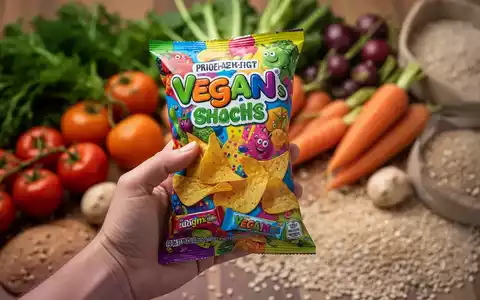 Eine Hand hält einen verarbeiteten veganen Snack, im unscharfen Hintergrund sind frisches Gemüse und Vollkornprodukte zu sehen. - Foto: über boerse-global.de