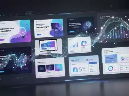 Digitale Oberfläche mit Designvorlagen für Präsentationen, Web-Layouts und Projekt-Dashboards, mit dezenten KI-Elementen. - Foto: über boerse-global.de