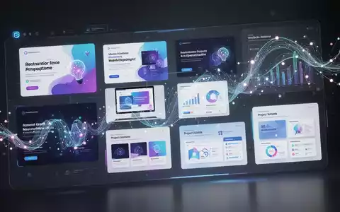 Digitale Oberfläche mit Designvorlagen für Präsentationen, Web-Layouts und Projekt-Dashboards, mit dezenten KI-Elementen. - Foto: über boerse-global.de