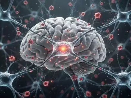 Nahaufnahme von Gehirnzellen und neuronalen Netzwerken, die mit abstrakten Entzündungsmarkern verschmelzen. - Foto: über boerse-global.de