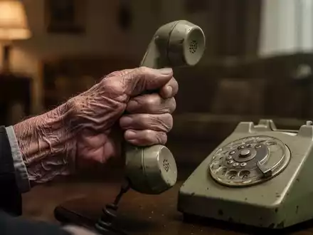 Eine Nahaufnahme der zitternden Hand einer älteren Person, die einen Telefonhörer hält, mit einem verschwommenen Hintergrund, der ein gedämpftes Wohnzimmer andeutet. - Foto: über boerse-global.de