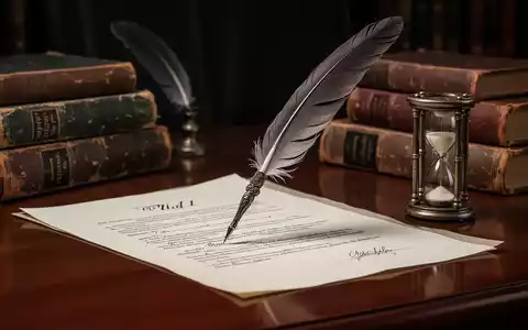 Eine antike Feder liegt auf einem Testament oder Erbvertrag, umgeben von alten Büchern und einer Sanduhr auf einem Holztisch. - Foto: über boerse-global.de
