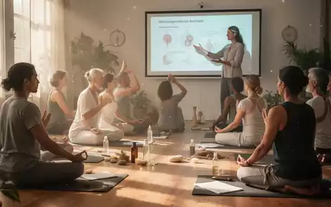 Eine Gruppe von Menschen praktiziert alternative Medizin und Wellnessübungen in einem hellen, beruhigenden Raum. - Foto: über boerse-global.de