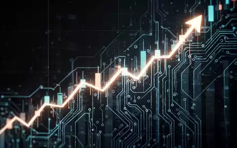 Ein stilisierter, aufwärts gerichteter Börsenchart mit abstrakten KI-Schaltkreismustern vor dunklem Hintergrund. - Foto: über boerse-global.de