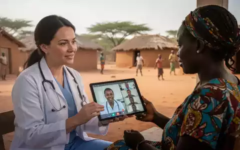 Eine Ärztin berät eine Patientin über einen Tablet-Bildschirm in einer Telemedizin-Sprechstunde in Afrika. - Foto: über boerse-global.de
