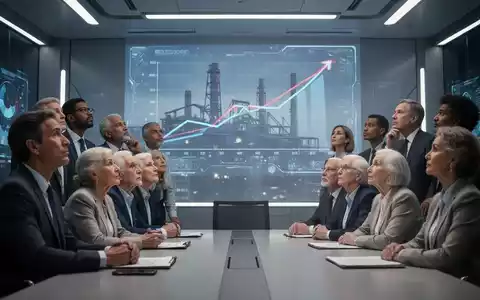 Eine Gruppe von Menschen betrachtet eine digitale Projektion, die den Rückgang von Industriearbeitsplätzen und den demografischen Wandel darstellt. - Foto: über boerse-global.de