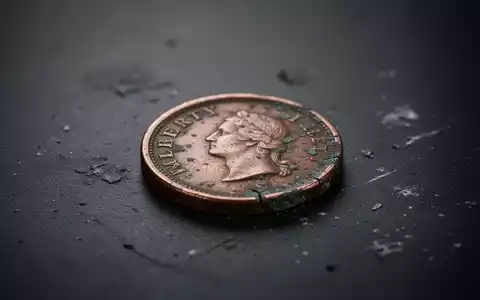 Eine einzelne, verwitterte und trübe Kupfermünze liegt auf einer dunklen, texturierten Oberfläche und symbolisiert einen Wertverlust. - Foto: über boerse-global.de