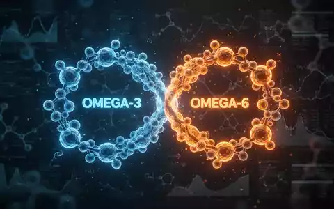 Zwei ineinander verschlungene, leuchtende Molekülstrukturen, eine blau (Omega-3) und eine orange (Omega-6), vor einem dunklen Hintergrund. - Foto: über boerse-global.de