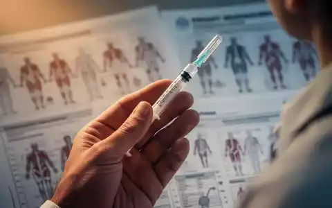Eine Hand hält einen Injektionspen vor einem unscharfen Hintergrund mit medizinischen Diagrammen und warmem Licht. - Foto: über boerse-global.de
