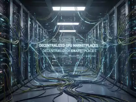 Zukunftstechnologie-Rechenzentrum mit leuchtenden Servern und komplexen Netzwerkkabeln, Symbol für dezentrale GPU-Marktplätze - Foto: über boerse-global.de
