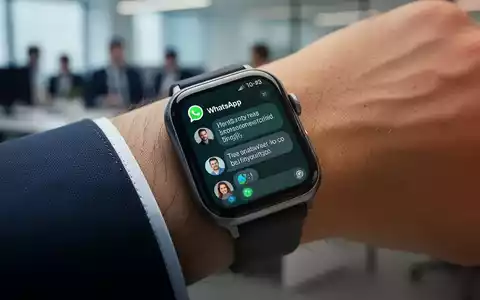 Smartwatch am Handgelenk mit WhatsApp-Oberfläche, Chatblasen und Kontaktfotos sichtbar. - Foto: über boerse-global.de