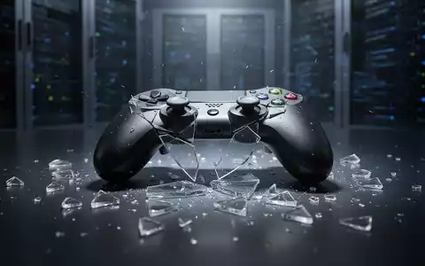 Ein zerbrochener Videospiel-Controller liegt auf einer dunklen, reflektierenden Oberfläche, umgeben von schwachem Licht. - Foto: über boerse-global.de
