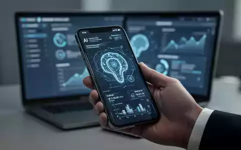 Eine Hand hält ein Smartphone mit einer KI-Benutzeroberfläche, im Hintergrund ein Laptop. Fokus auf nahtlose KI-Integration in die Arbeit. - Foto: über boerse-global.de