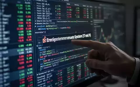 Nahaufnahme eines verschwommenen Computerbildschirms mit komplexen Finanzdaten und Code, eine Hand zeigt auf eine Fehlermeldung. - Foto: über boerse-global.de