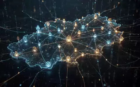 Eine stilisierte, leuchtende digitale Karte von Österreich mit verbundenen Knoten, die Datenflüsse und digitale Infrastruktur darstellen. - Foto: über boerse-global.de