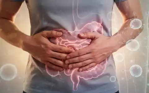 Hände halten den Bauch einer Person, die Erleichterung und Wohlbefinden ausdrückt, mit weichem, warmem Licht und abstrakten Elementen im Hintergrund. - Foto: über boerse-global.de