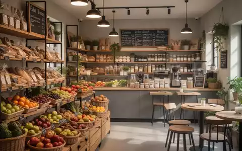 Ein gemütlicher Dorfladen mit Regalen voller regionaler Produkte und einem kleinen Café-Bereich, der eine einladende Atmosphäre schafft. - Foto: über boerse-global.de